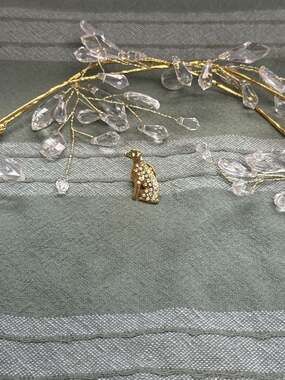 Vintage Gold Tone Dalmatian Dog Pin,  Brooch with Green Eye